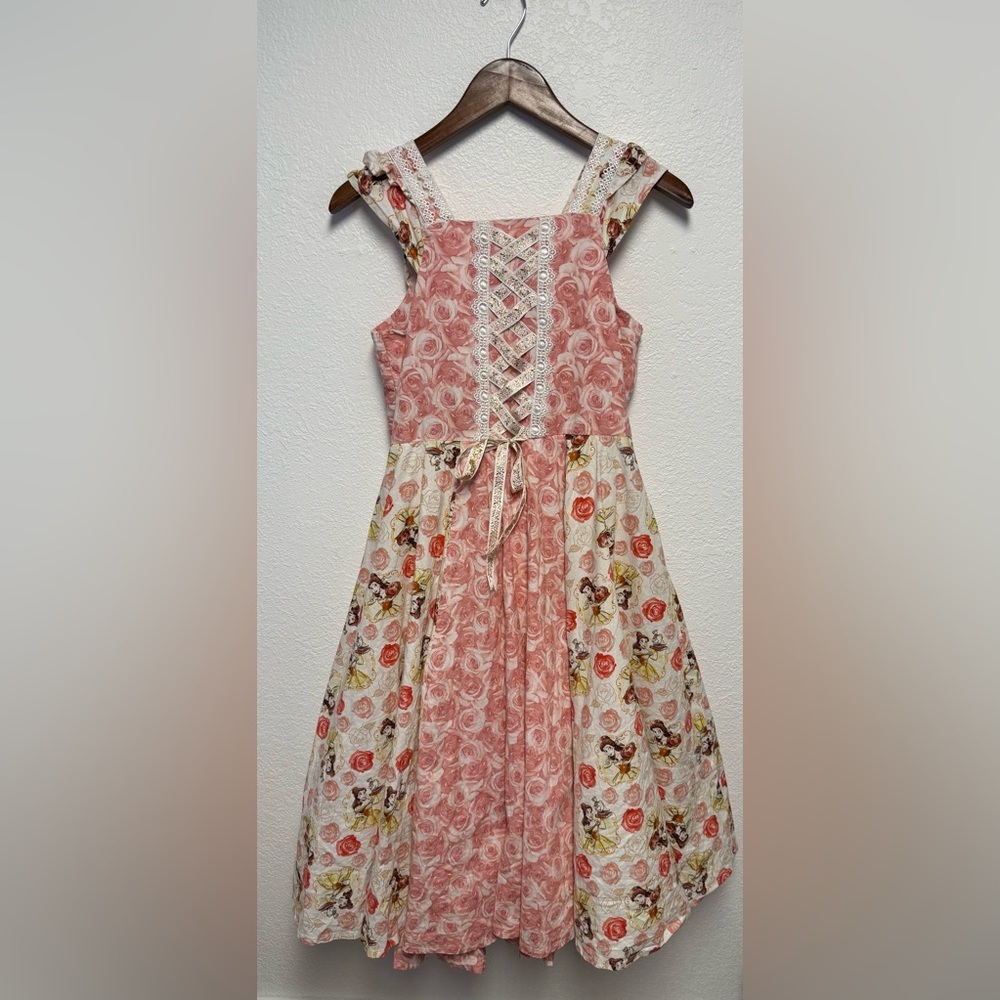 Custom Handmade Disney Belle Princess Dress Cottagecore Lace-Up Floral Girls